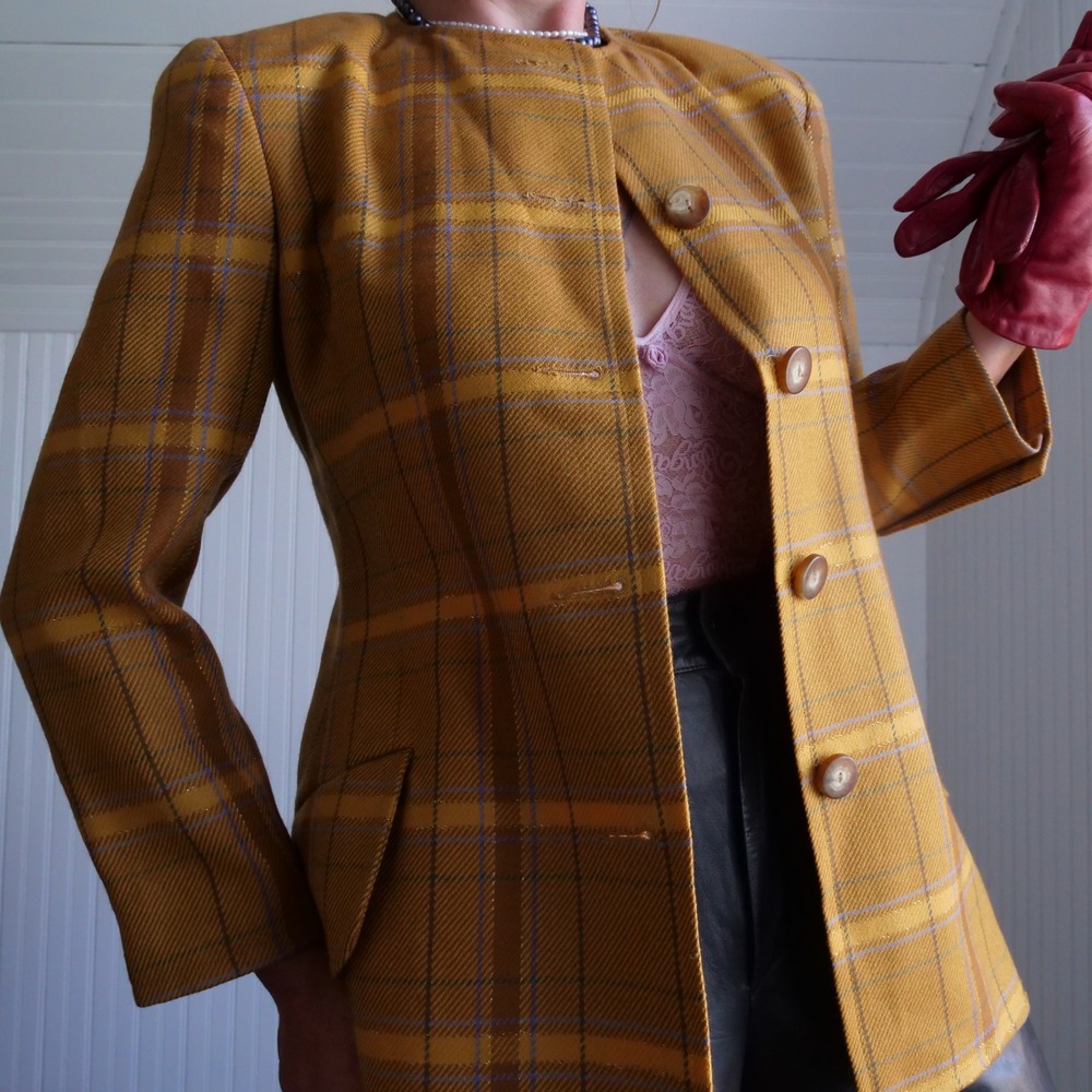 Vintage 80s Bill Blass Sport chic tailored plaid blazer - Picture 2 of 8
